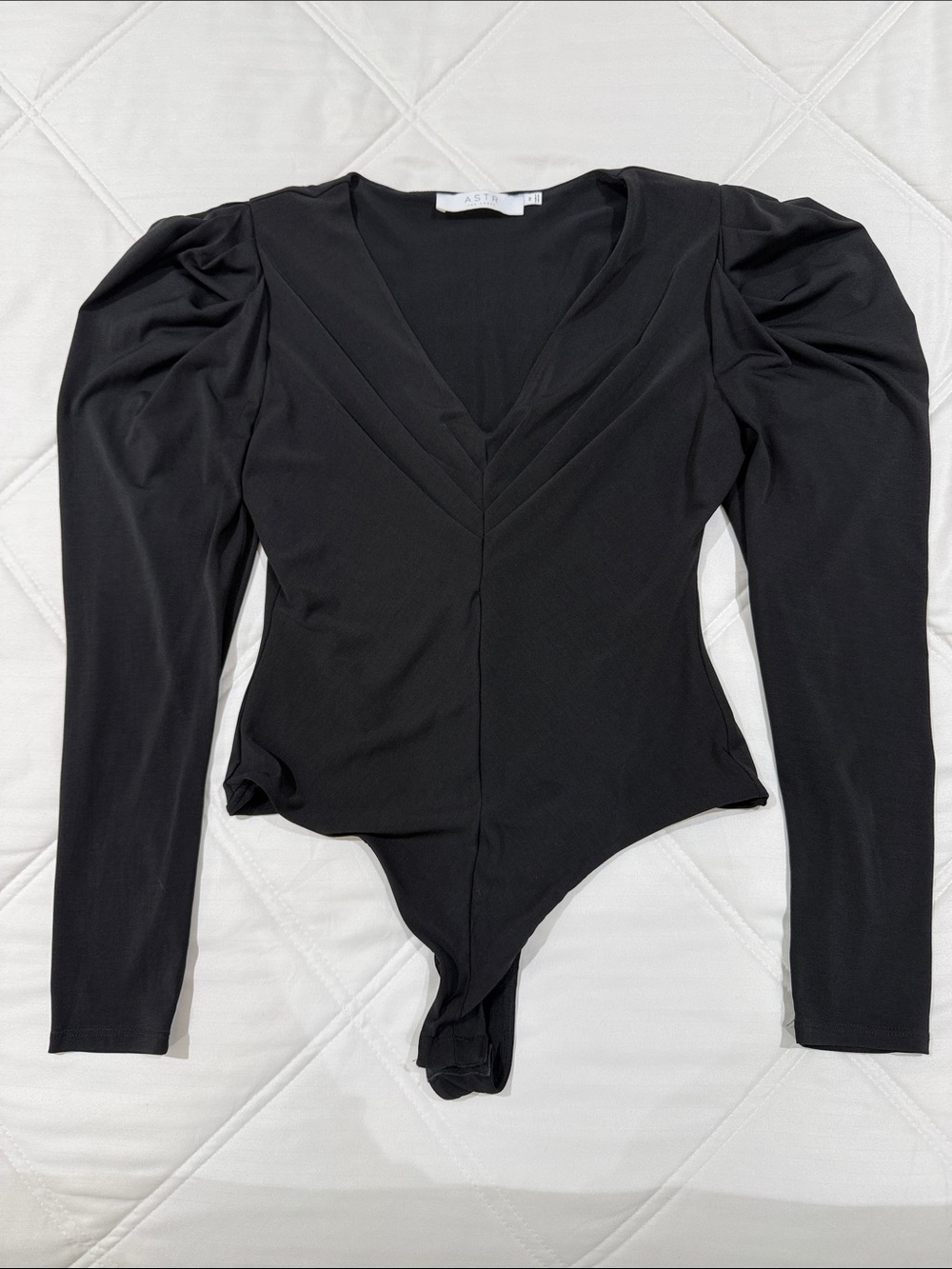 Astr Black V-Neck Puff Sleeve Bodysuit